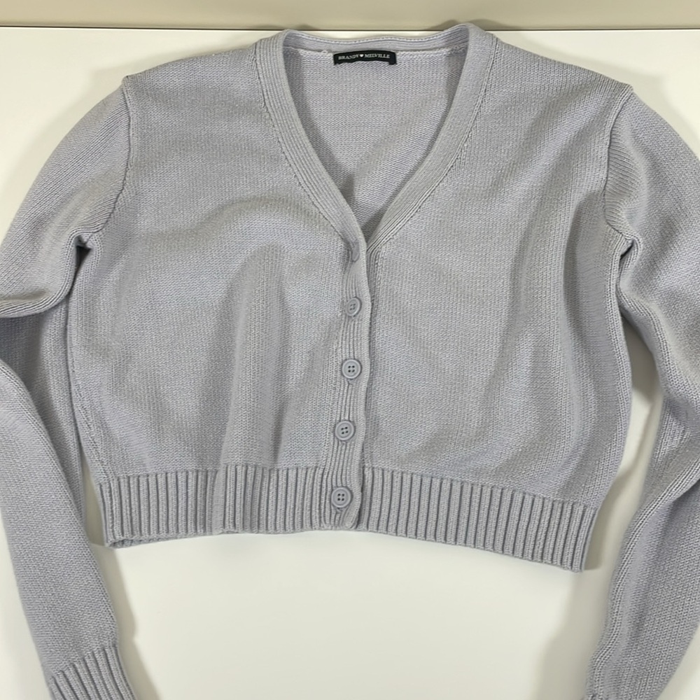 BRANDY MELVILLE Light Lilac Cropped Knit Cardigan Sweater Button Front Small - Picture 6 of 7
